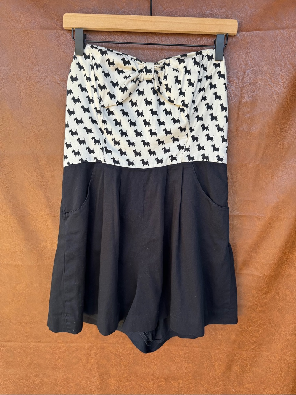 Maeve Anthropologie Scottie Dog Strapless Romper Bow Front Size 10